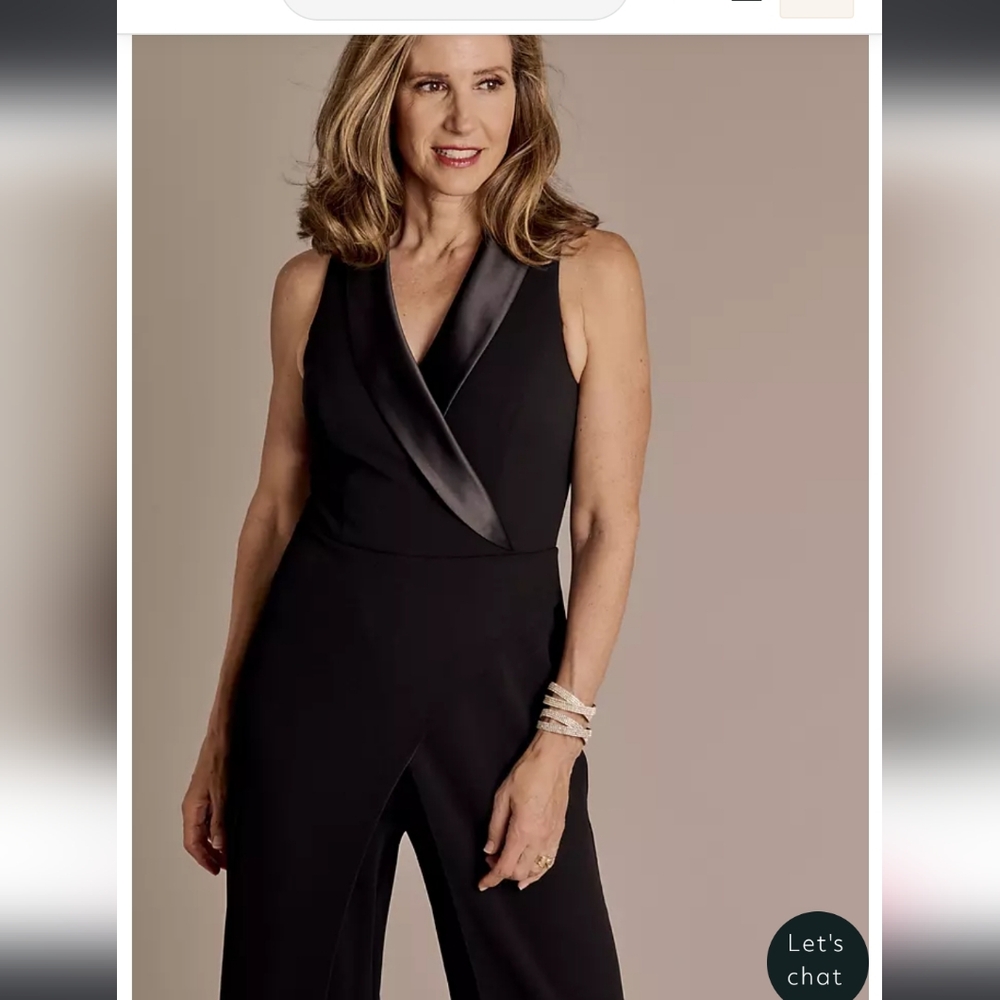 ADRIANNA PAPELL Size 12 Sleeveless Tuxedo Jumpsuit Blk w/Belt altered for petite